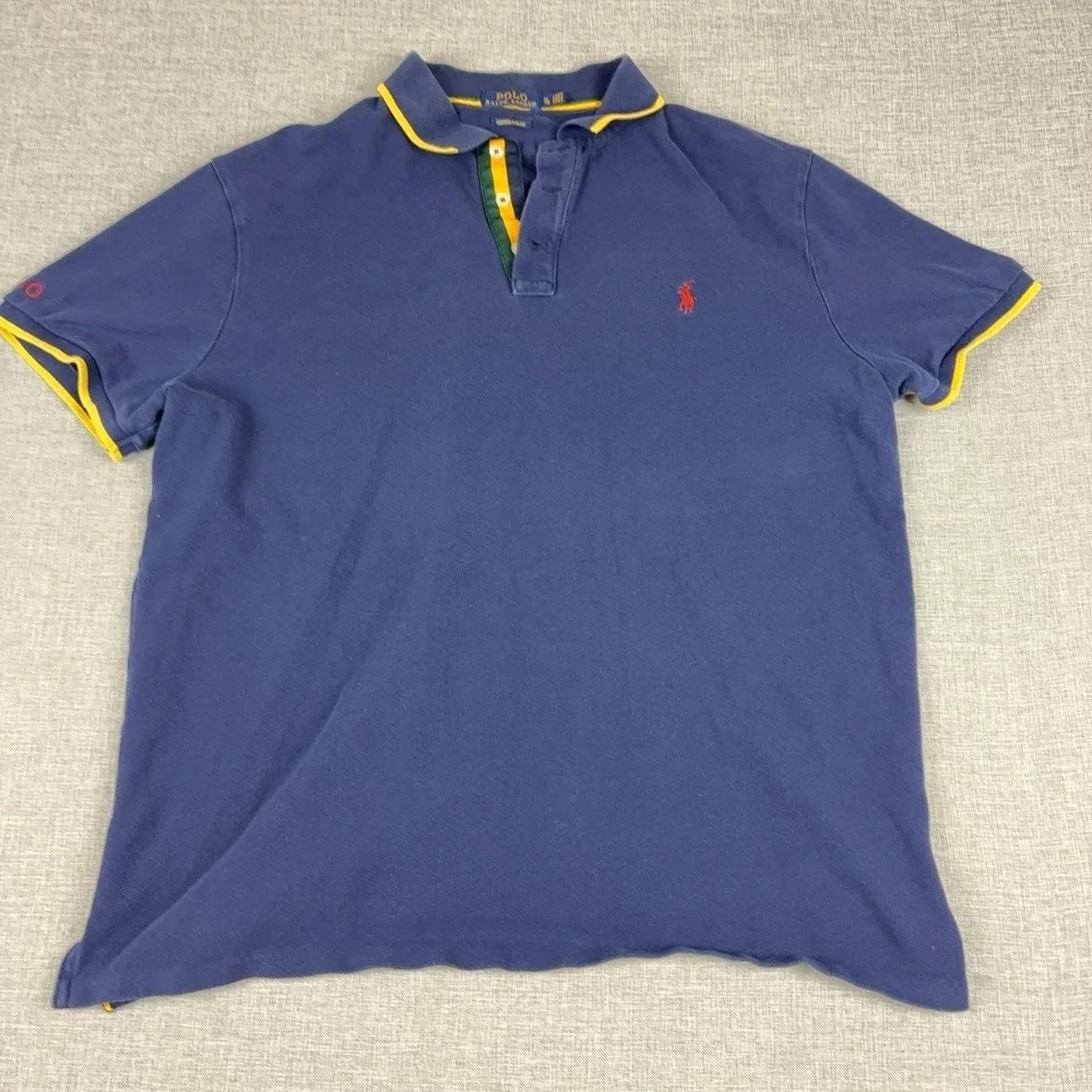 Polo Ralph Lauren Polo Shirt Mens XL Blue Custom Slim Fit Short Sleeve Pony Logo
